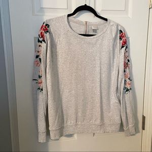 A New Day Gray Sweatshirt with Floral Embroidery
